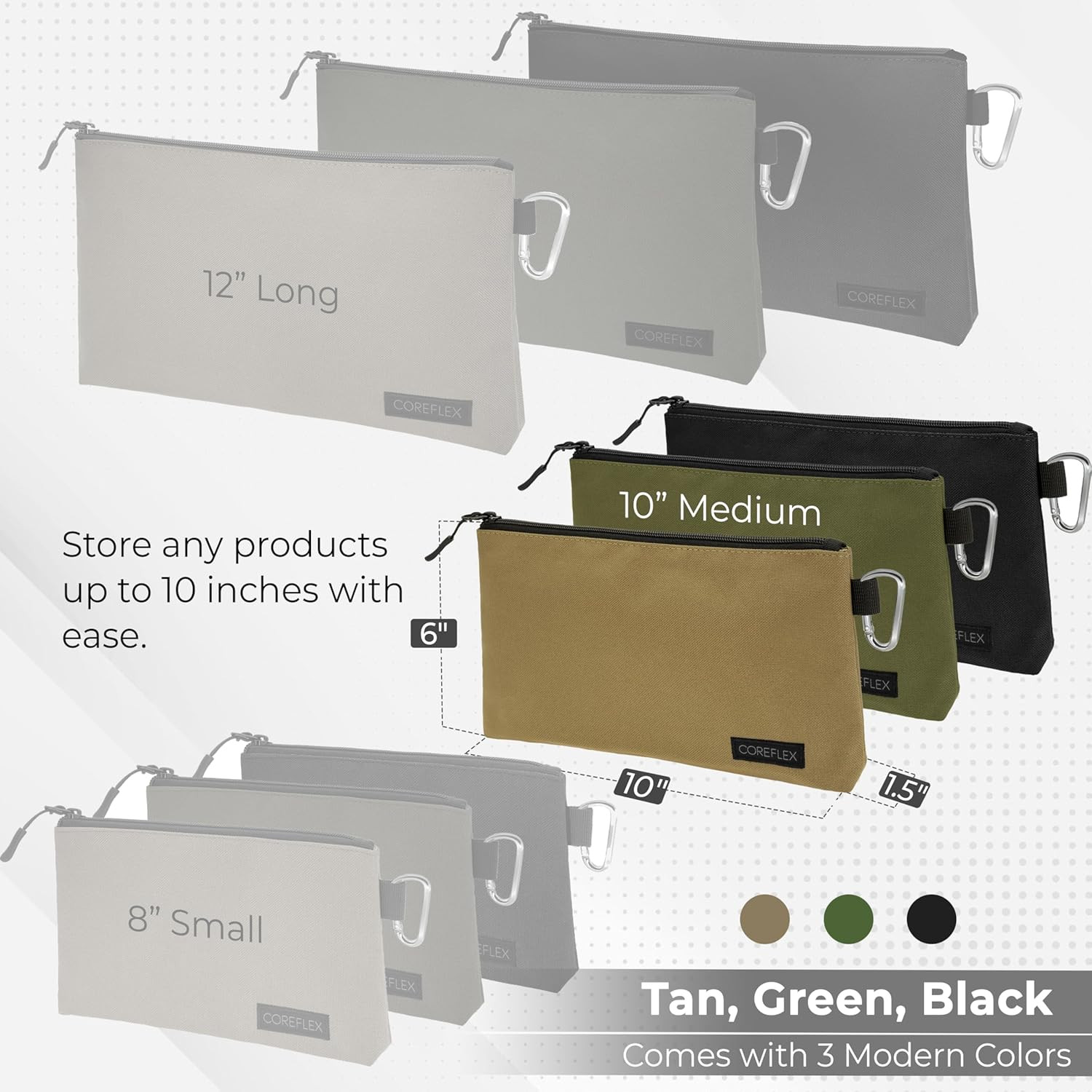 3 Pack Premium Canvas Tool Pouch Zipper Bag Heavy Duty Flat Bottom Small Storage