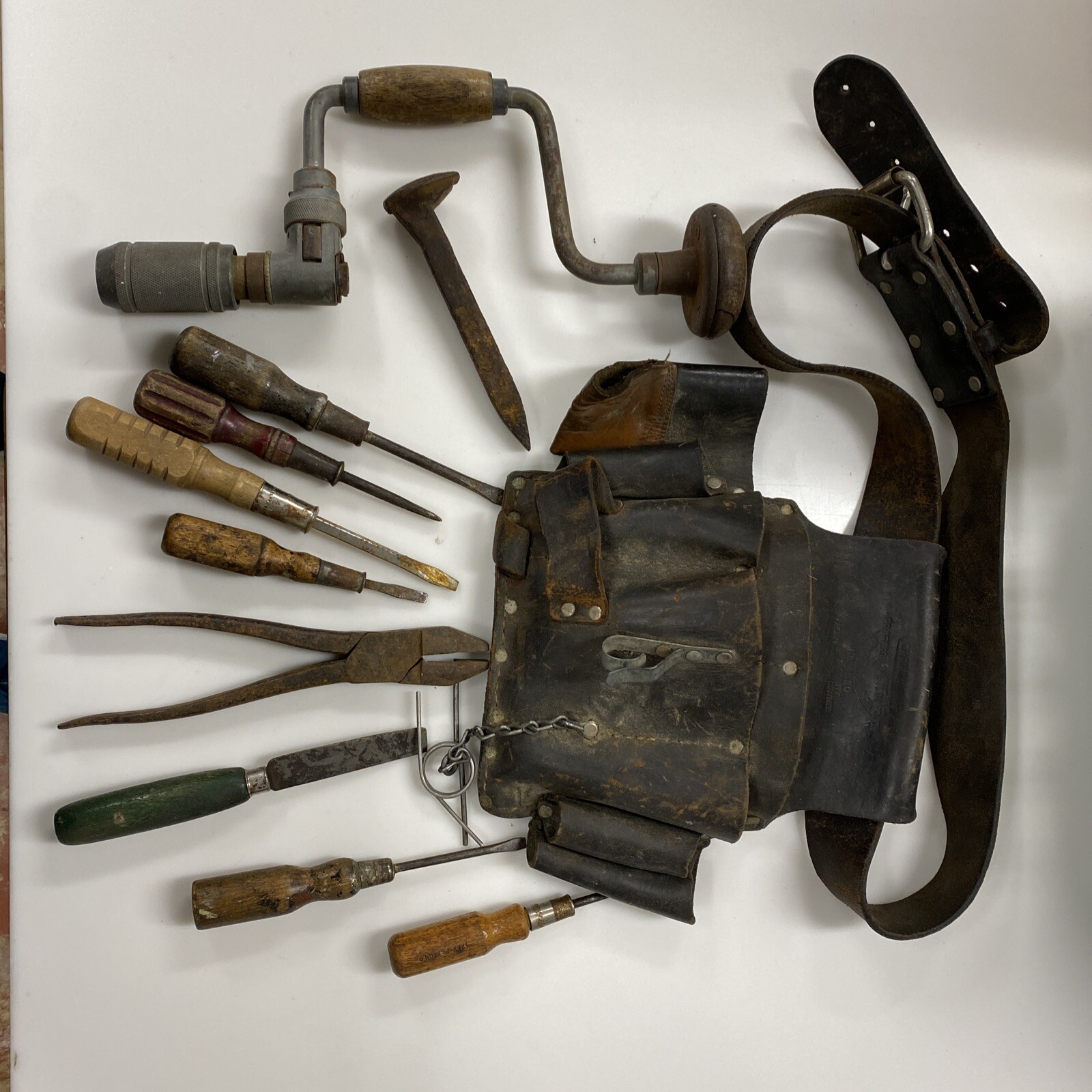 Vintage Craftsman Utility Belt 4580 Wooden Hand Tools Screwdrivers Pliers Drill