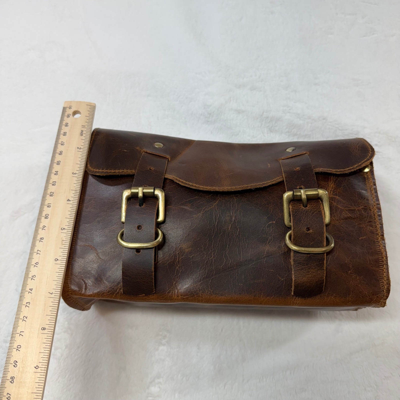 Unbranded Leather Handlebar Tool Bag Brown Good Distressed Buckle Moto Accessory