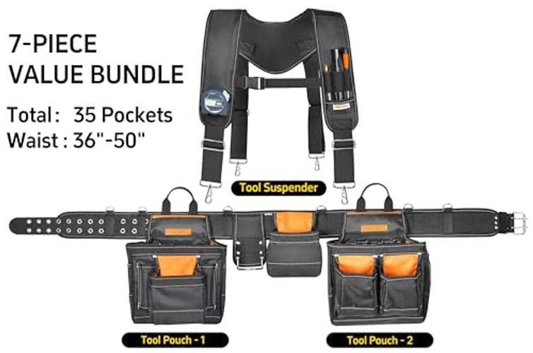 Professional-Piece Tool Belt with Suspender 1680D Fabric Carpenter 7