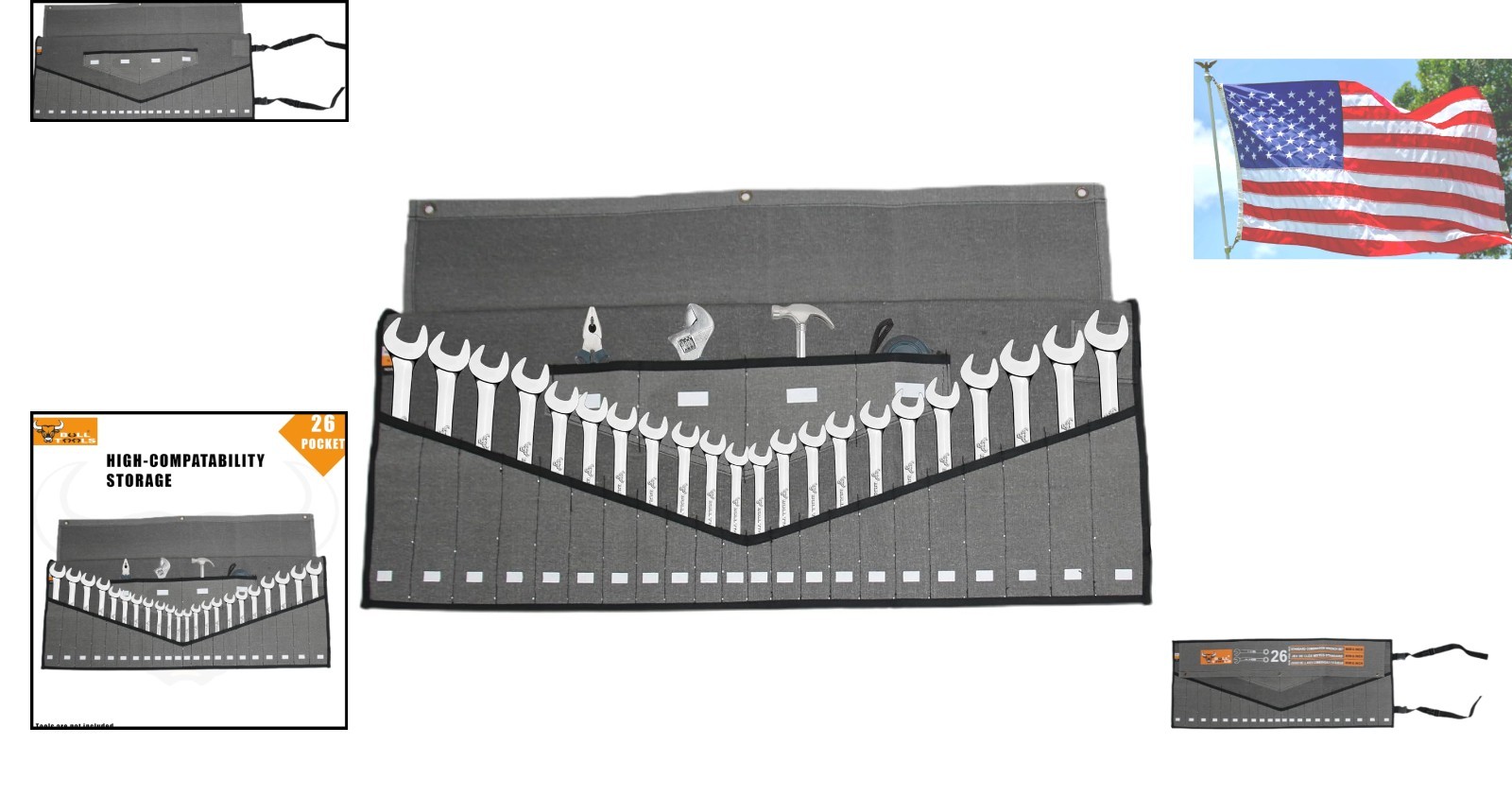 Heavy-Duty 26-Pocket Tool Roll Organizer in Sand Washed Grey – Durable Canvas