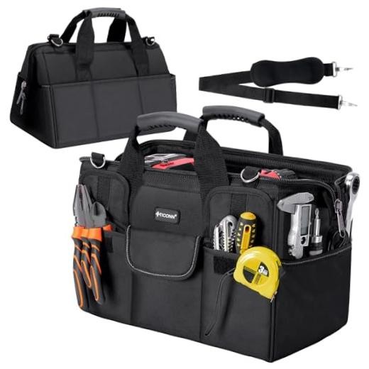 Heavy Duty Tool Bag with Multi-Pockets, Portable Tool 16″ Standard Base Black