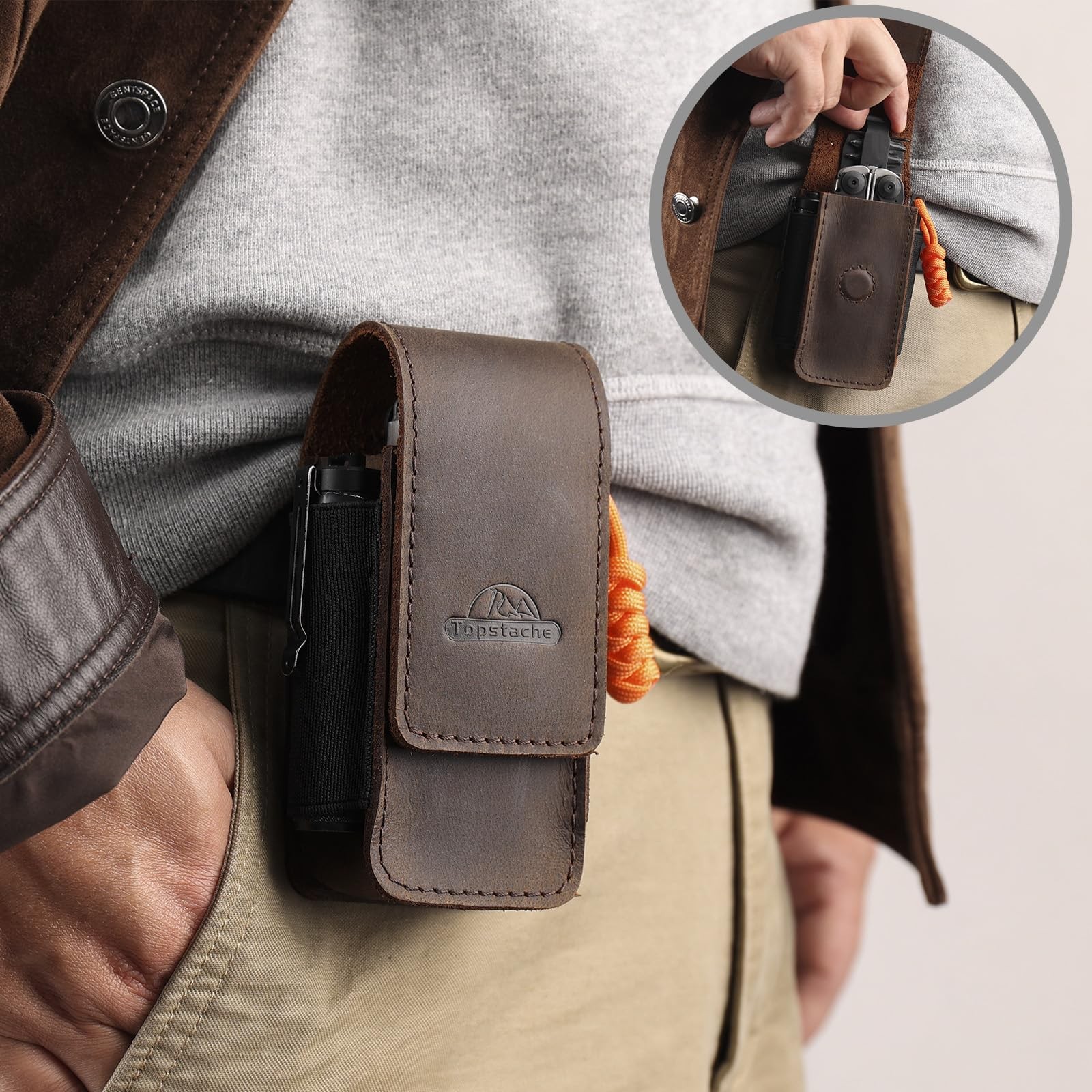 Topstache Leather Multitool Sheath for Belt – Large, Darkbrown