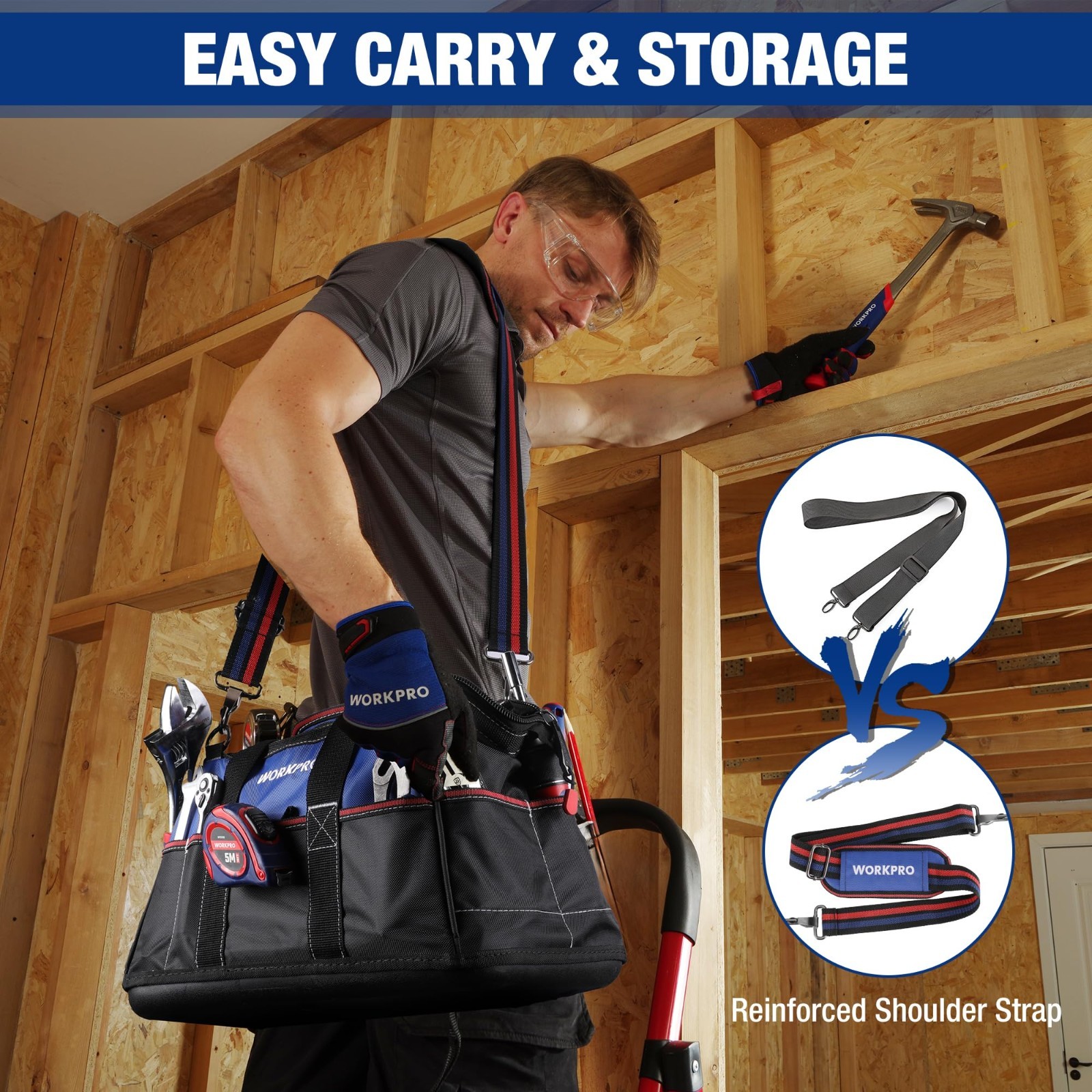 16″ Wide Mouth Tool Bag – Heavy Duty Cloth, Waterproof Base, Adjustable Strap, G