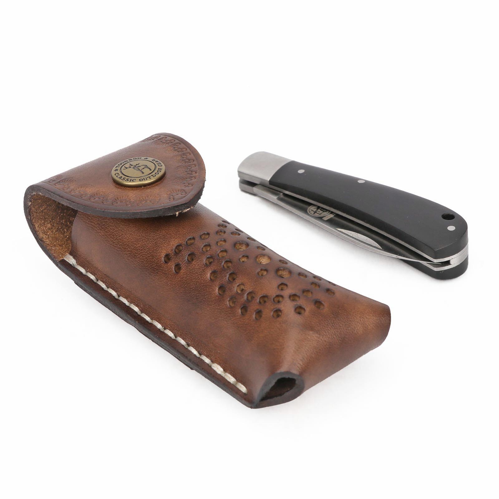Leather Pocket Knife Sheath For Trapper Folding Blade Knives Case Belt Pouch