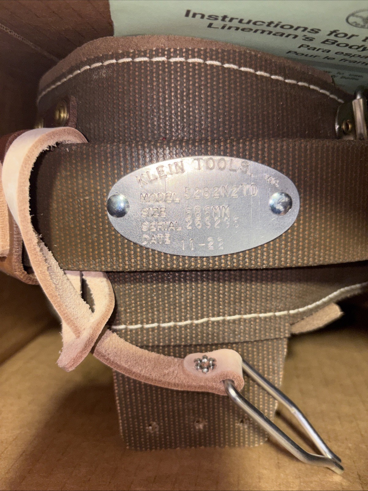Klein Tools 5282N-27D Body Belt Style #5282N size 686mm