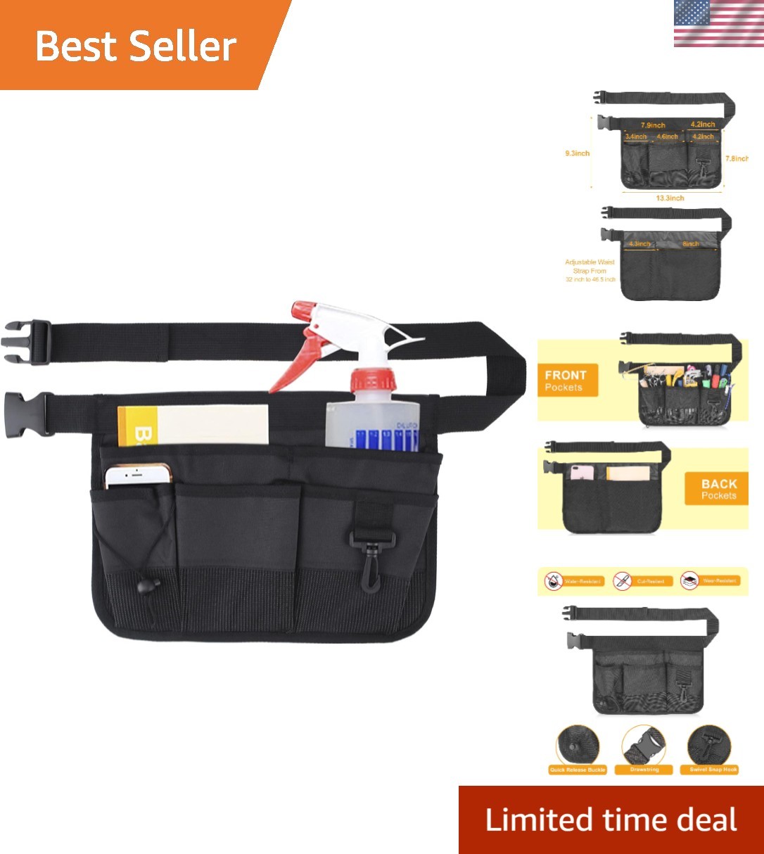 Adjustable Gardening Tool Waist Bag in Durable Oxford Fabric – 7-Pocket Design