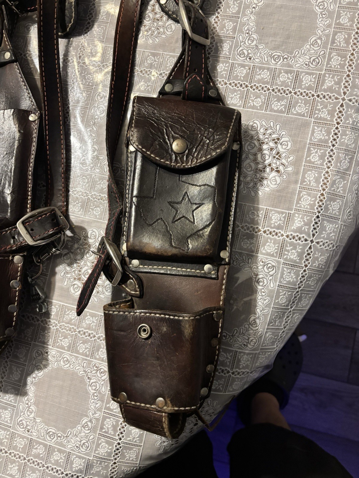 leather dual underarm shoulder harness and utility tool bag