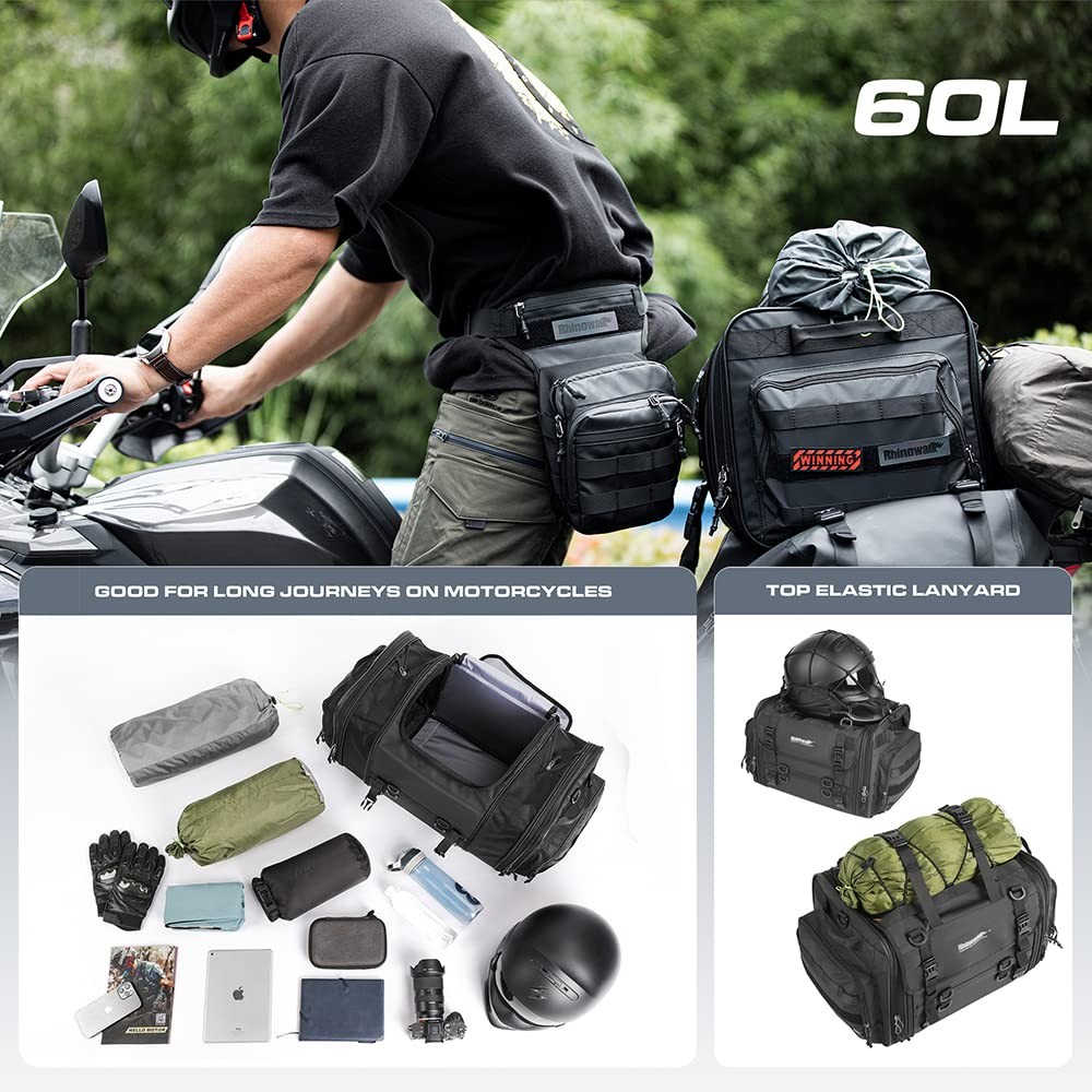 Motorcycle Tail Bag Expandable Motorcycle Travel Luggage 60L Waterproof All W…