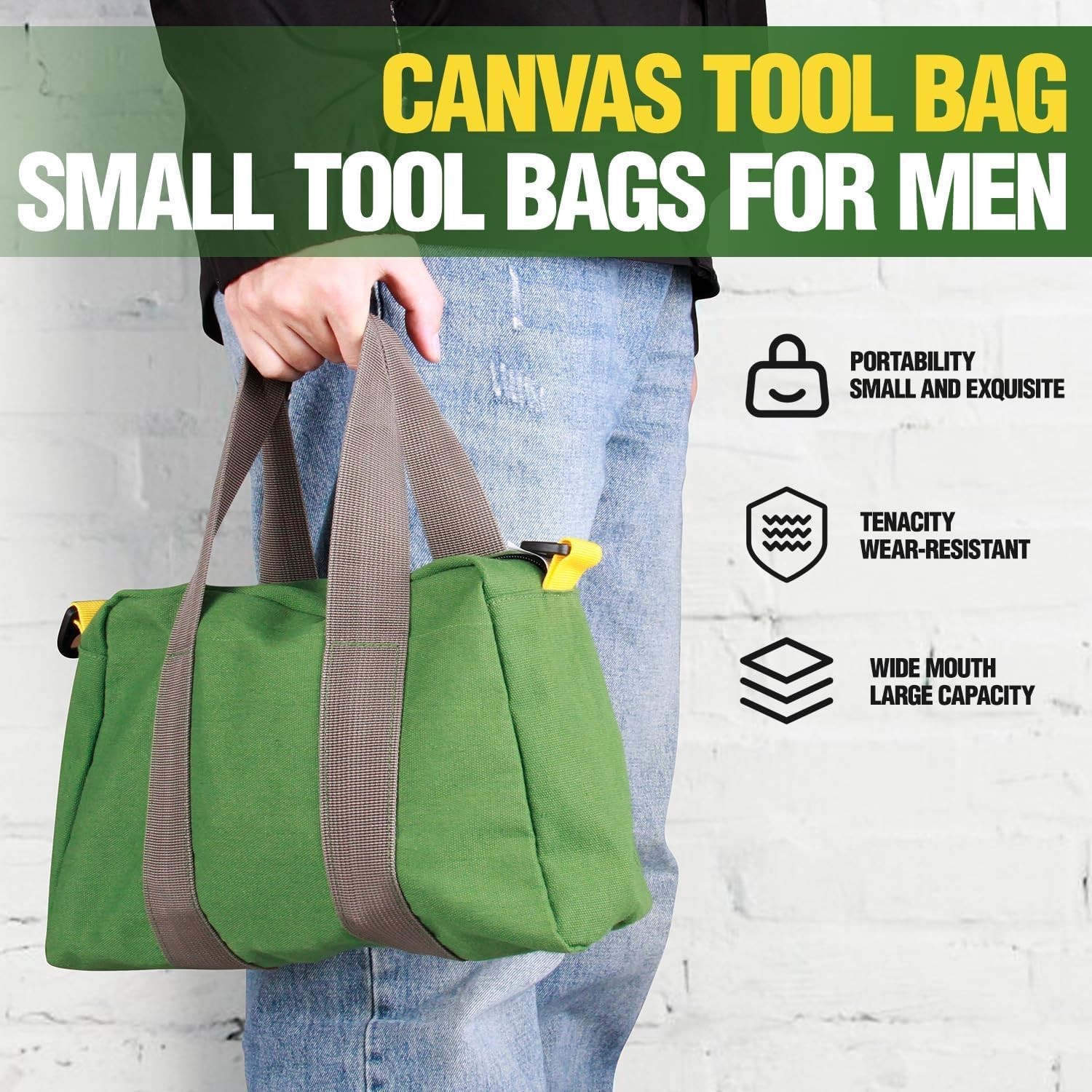 Small Tool Bag, Canvas Tool Storage Bag, Large Capacity Multipurpose Zipper
