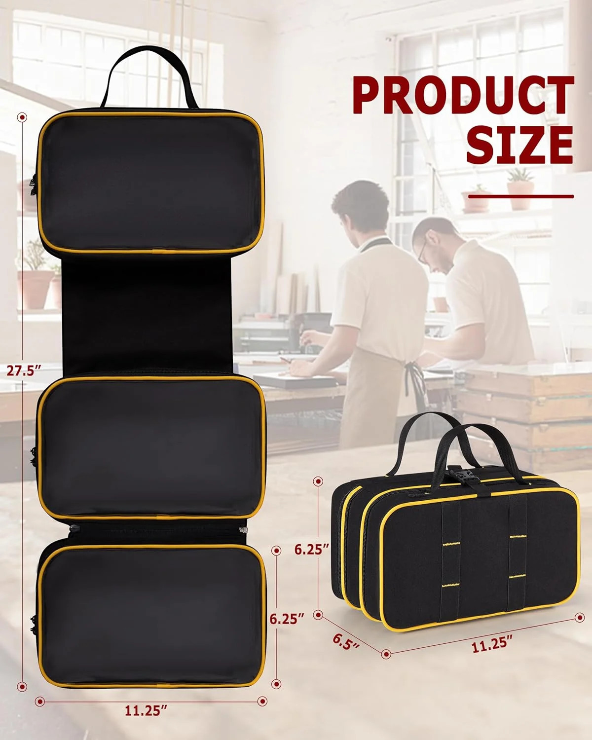 Roll Up Tool Bag with 3 Clear Window Cases (One Detachable), Tri-fold Tool Bag..