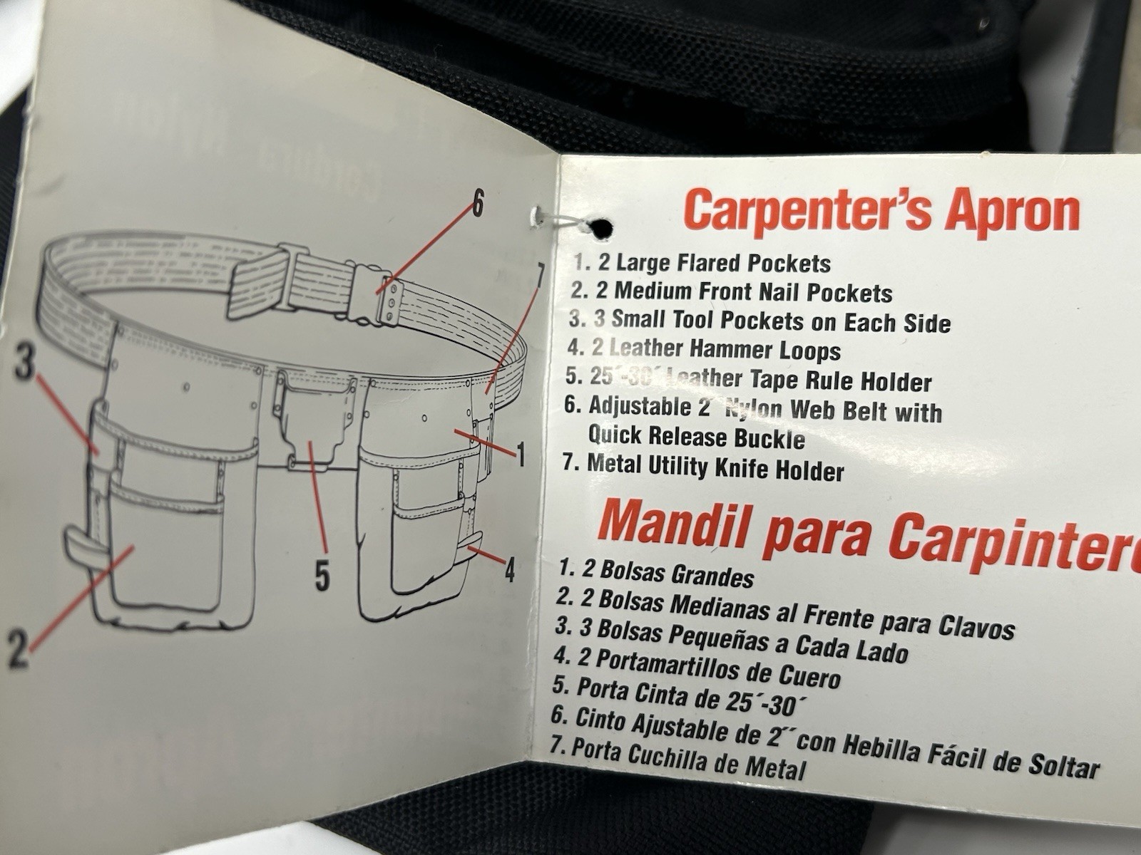Rooster Silver Series Carpenters Tool Belt – Apron Black Cordura Nylon / Leather