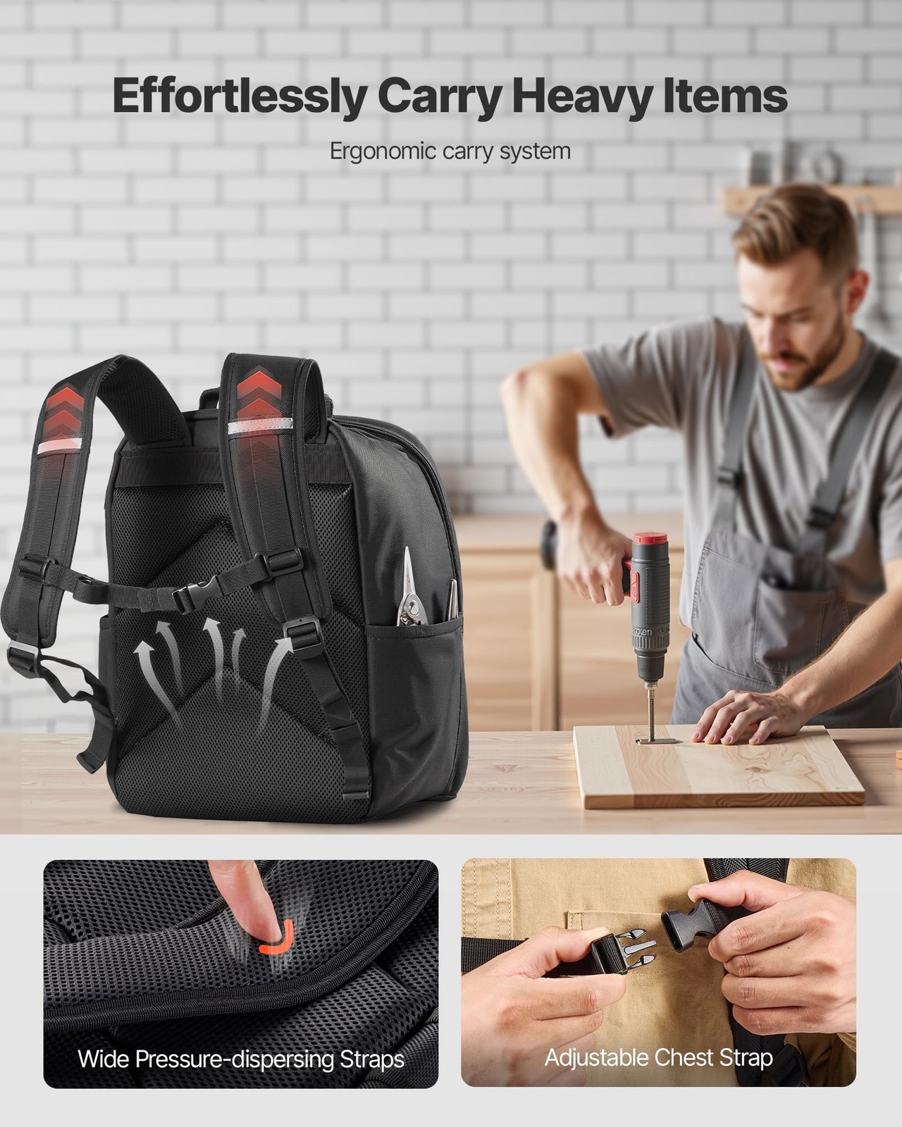 VEVOR Tool Backpack, 49 Pockets, Heavyduty Tools Storage Organizer Work Bags …