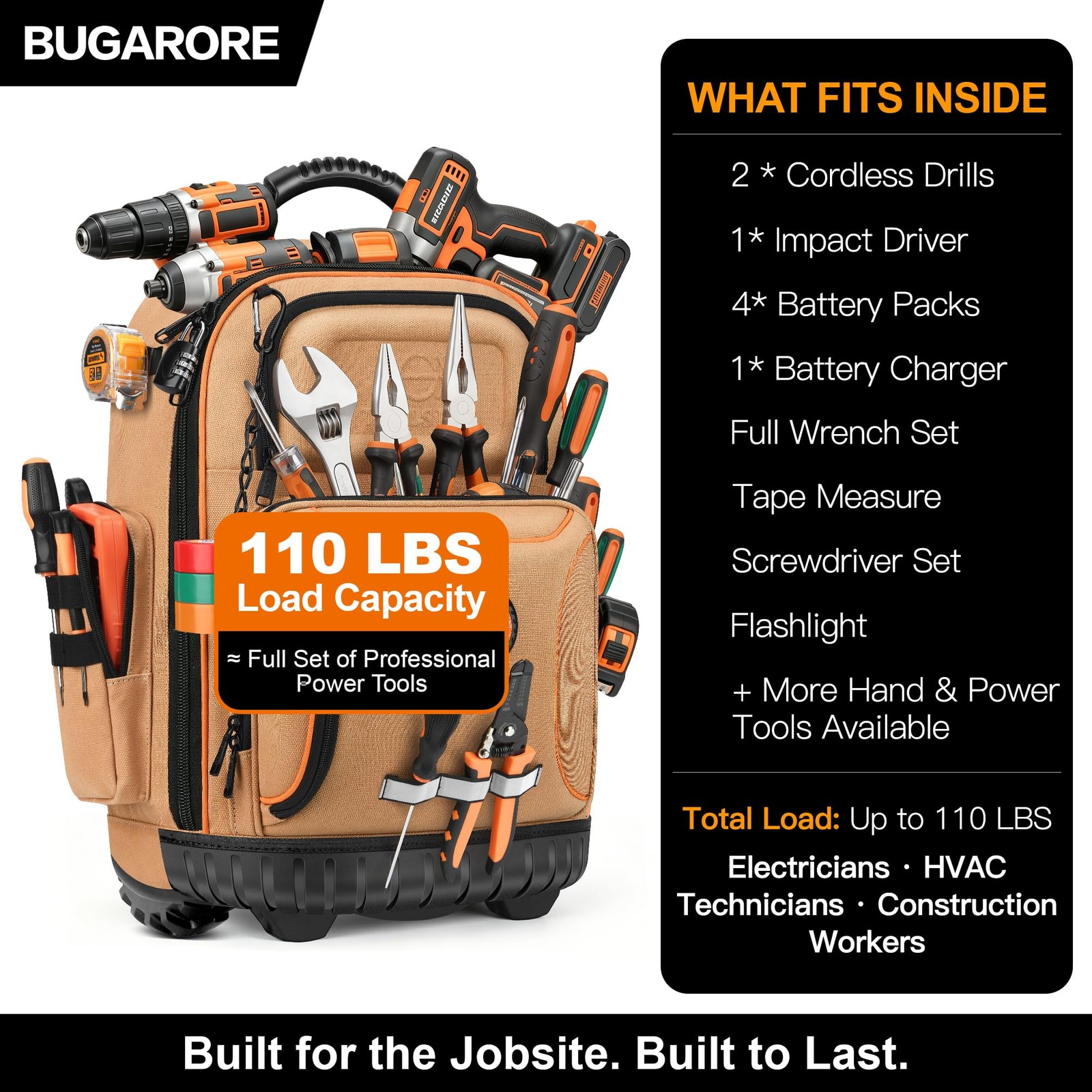 16″ Rolling Tool Backpack with Wheels, 75 Pockets Electrician Tool Bag for Co…
