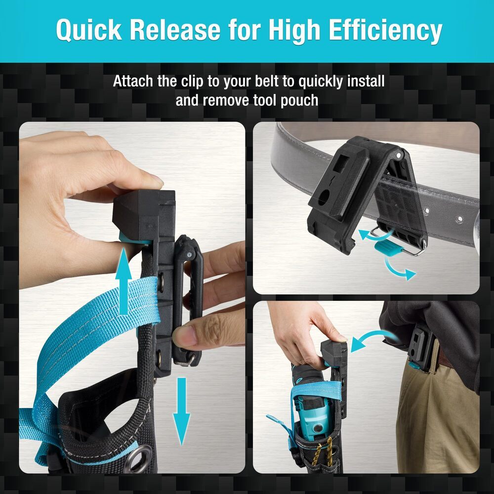DuraTech Drill Driver Holster Drill Holder w/Holder Strap Side Bit Pocket Buckle