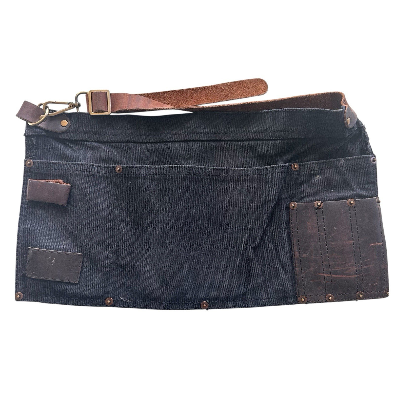 Black Canvas Tool Apron Adjustable Leather Belt