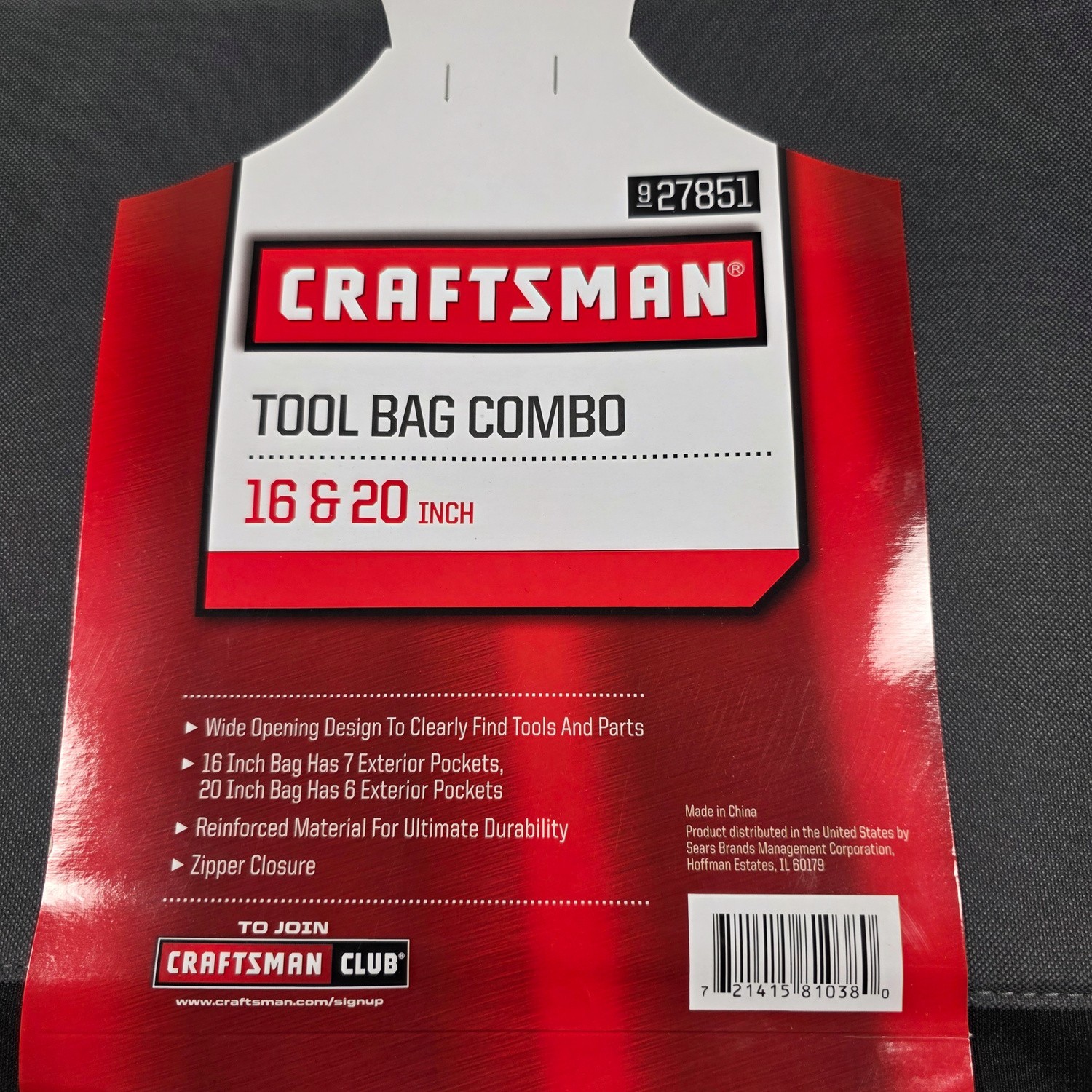Craftsman 16″ and 20″ Inch Tool Bag Combo 27851 Wide Opening Brand New Old Stock