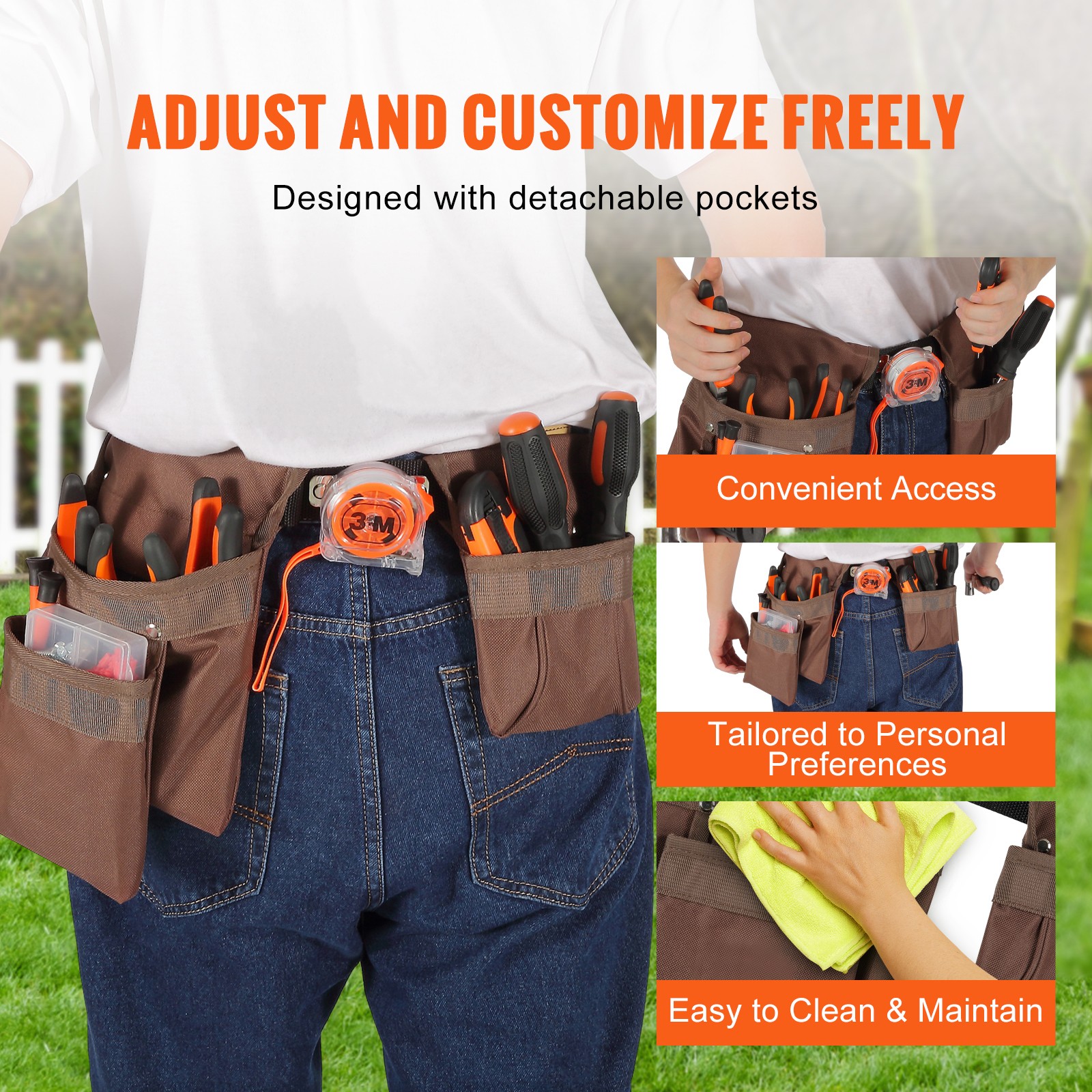 VEVOR Tool Belt Carpenter Construction Tool Pouch 13 Pockets 29″-54″ Waist Size