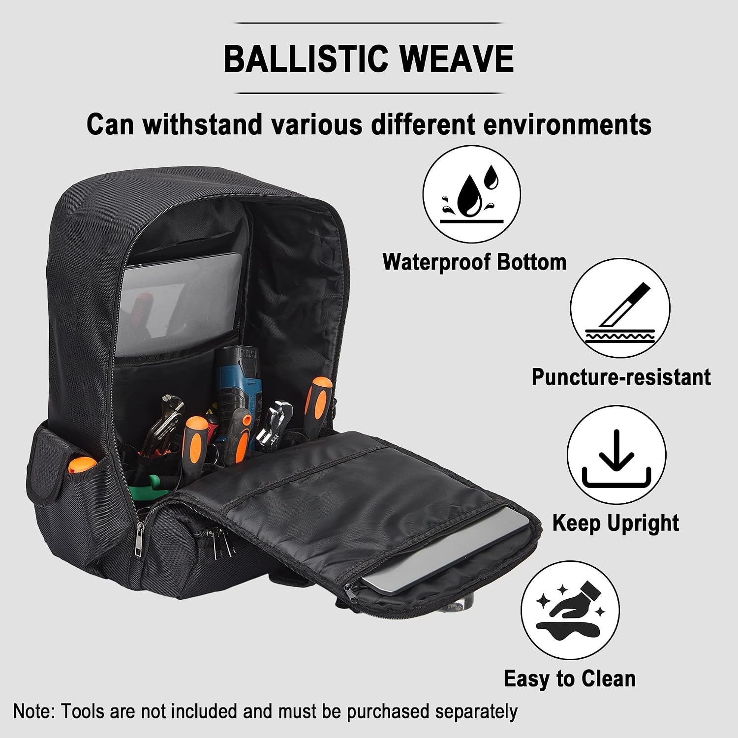 Tool Backpack Large Empty Tool Bag Waterproof Hard Bottom Laptop Storage