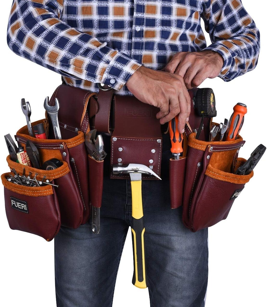 Electrician Tool Pouch Framers Leather Tool belt for Carpenter 17 pockets bag