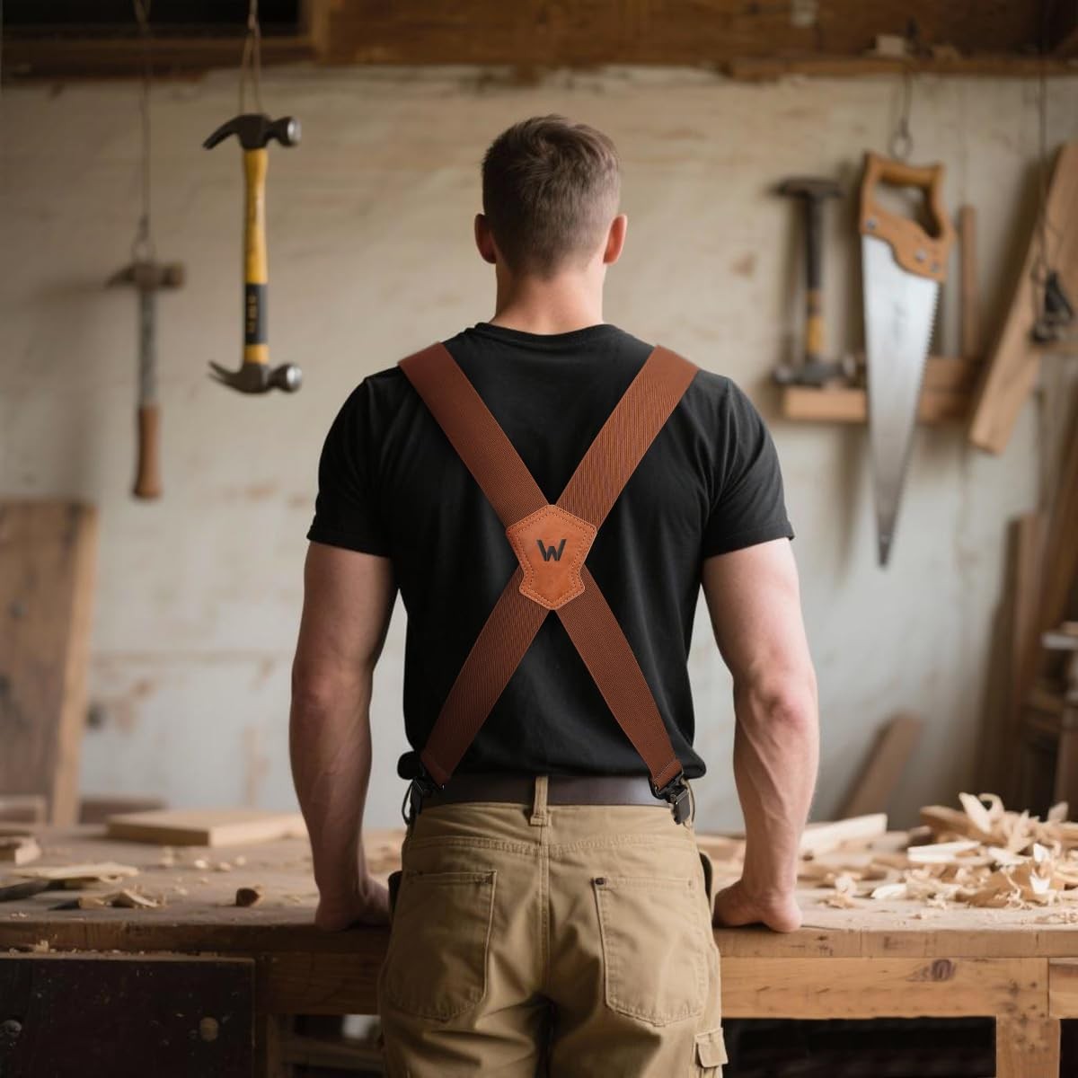 WELKINLAND 2Inch-Wide Work Suspender, Brown-Elastic Suspenders 2-Inch, Brown