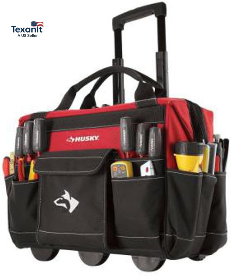 GP-43196N13 18″ 600-Denier Red Water Resistant Contractor’S Rolling Tool Tote Ba