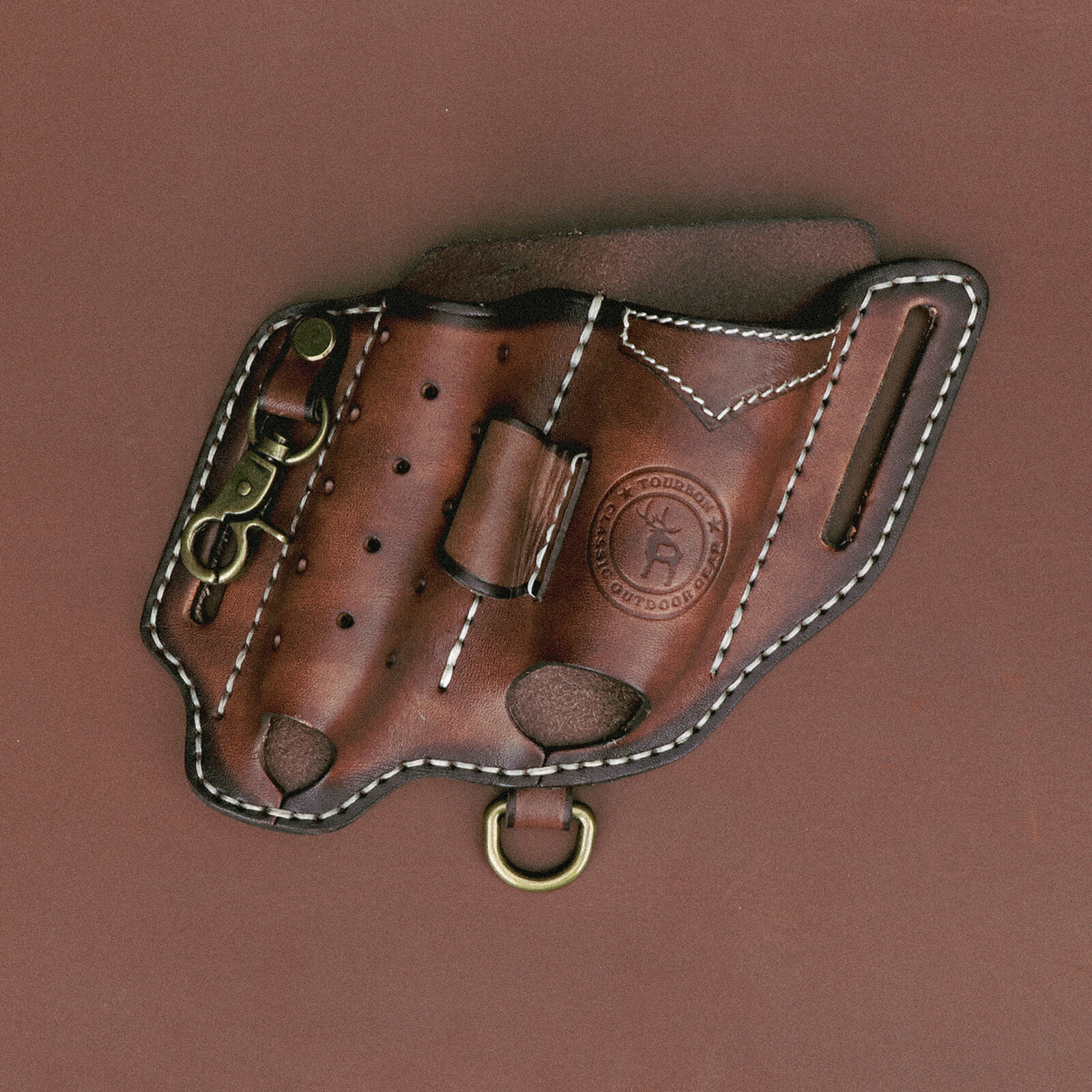 TOURBON Leather EDC Multitool Pouch Flashlight Holder Knife Belt Holster Camping