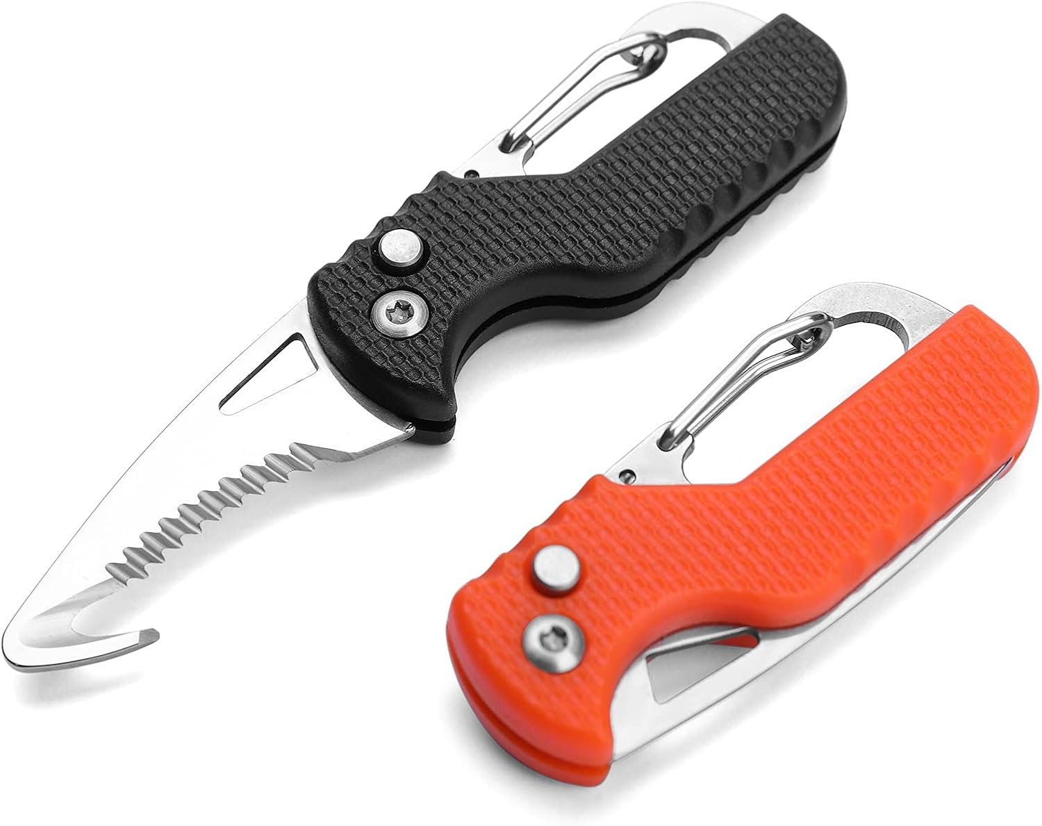 2 Pack Safety Box Cutter, EDC Seat Belt Cutter with 1.1Inch Hook Blade, Retracta