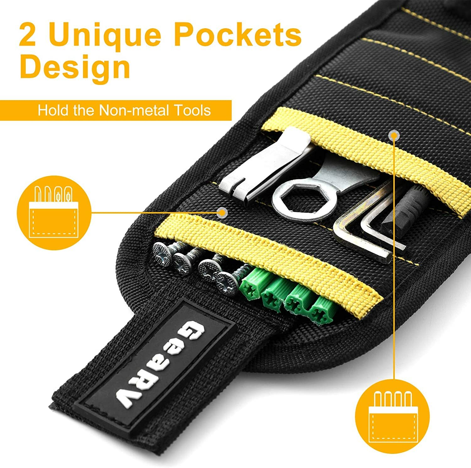 GEARV 2Pack Magnetic Wristband for Holding Screws, Tools, Drill Bits, Bolts