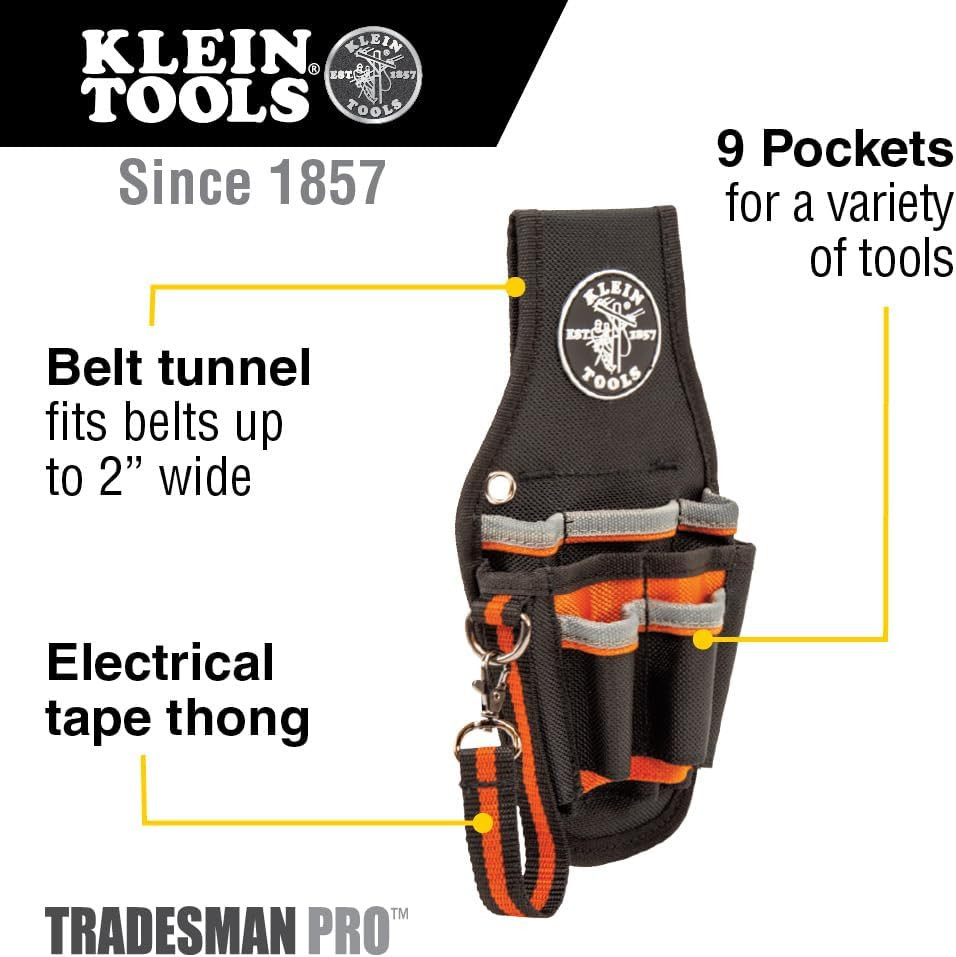 5240 Tool Pouch, Tradesman Pro Maintenance Tool Pouch with 9 Pockets, Tape Thong