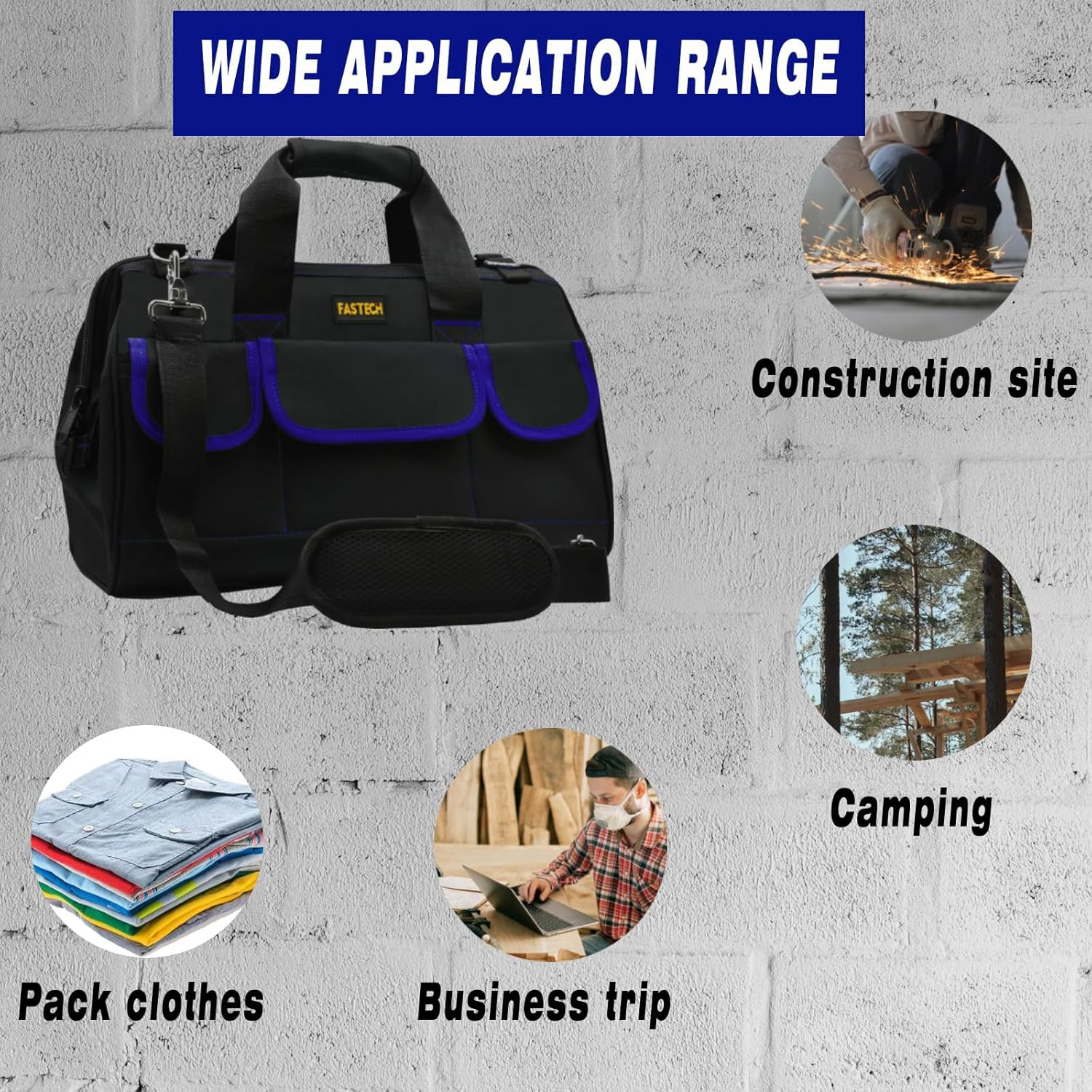 22 Inch Tools Bag, Waterproof Wide Mouth Tool Kit, Tools Big Bag, Heavy Duty Too