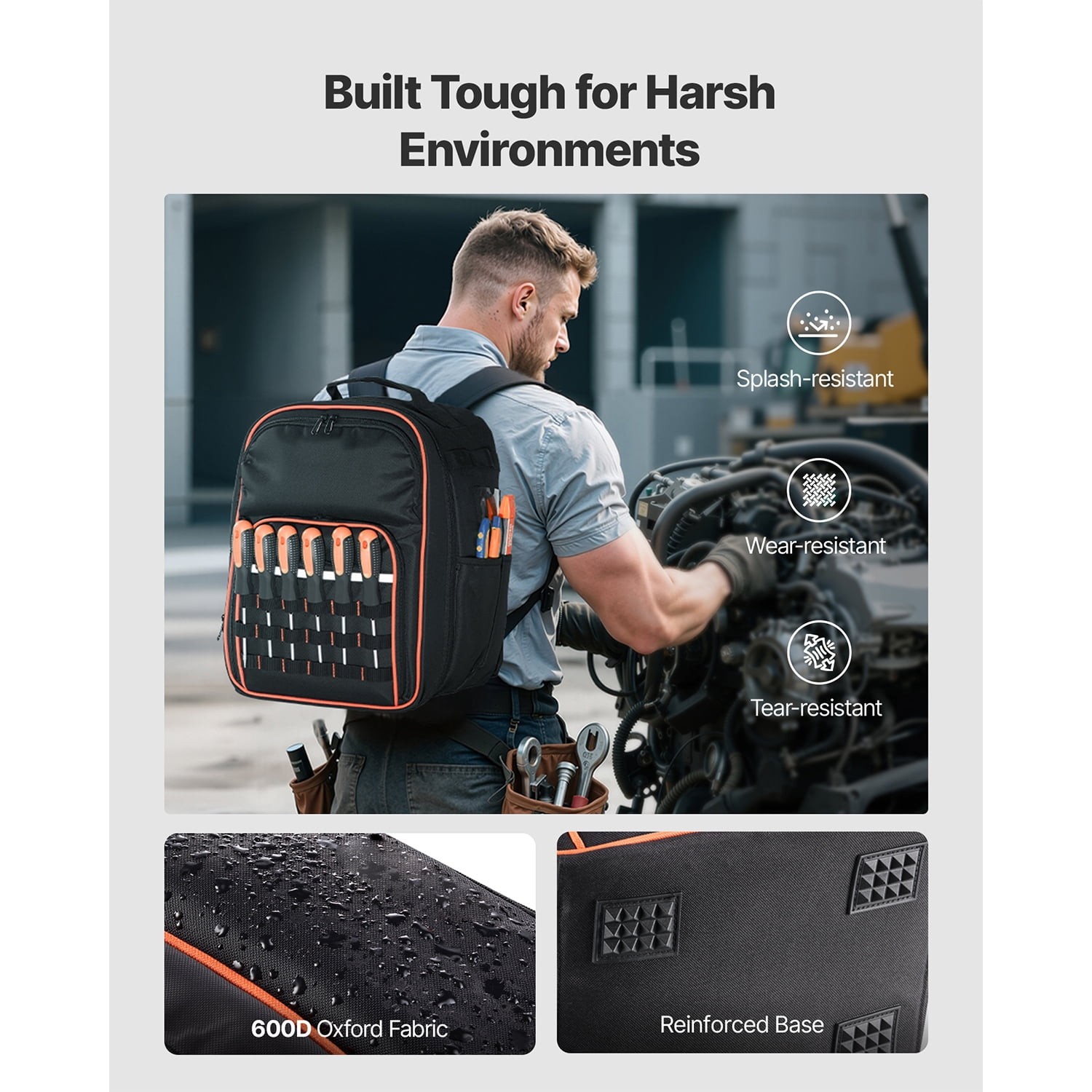 KFFKFF Tool Backpack with 49 Pockets, Durable Storage Organizer for Tools, Work