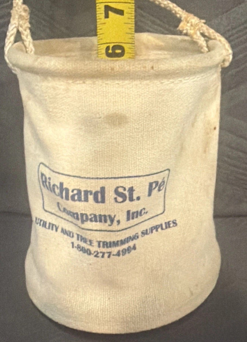 VINTAGE CANVAS LINEMAN TOOL BUCKET RUBBER BOTTOM ROPE HANDLE