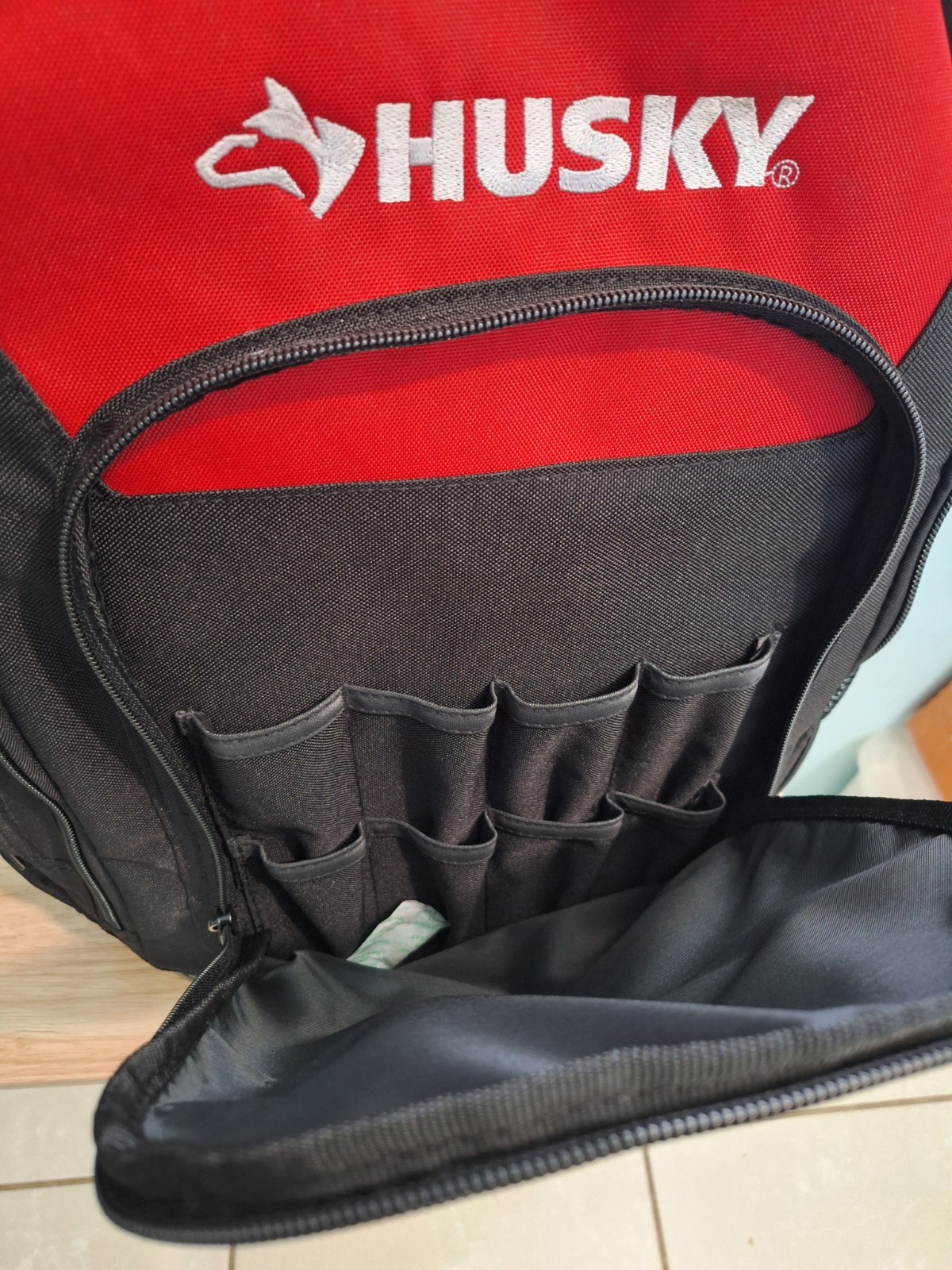 Husky 16 In.Tool Backpack Waterproof Molded Base Durability