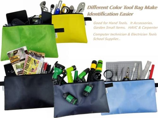 5 Pack Tool Bag Zipper Pouch 13″ Yellow, Light Blue, Gray, Green, Black