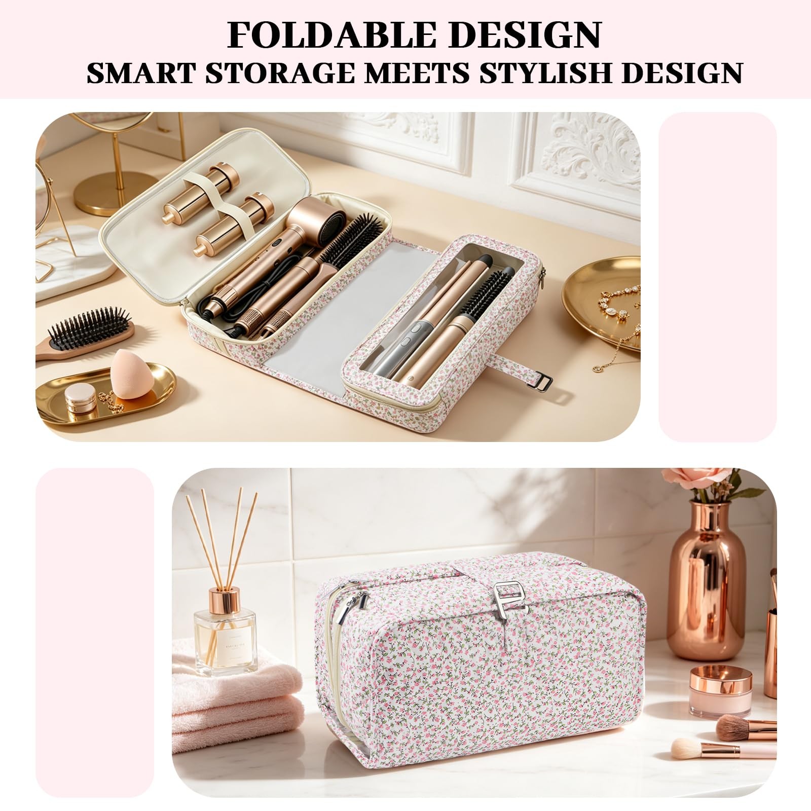 Hair Tools Travel Bag with Heat Resistant Mat Compatible Shark Pink