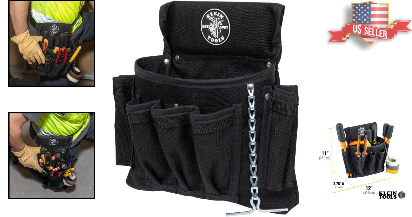 Lightweight 18-Pocket Tool Pouch with Rivet Reinforced Stitching – Black
