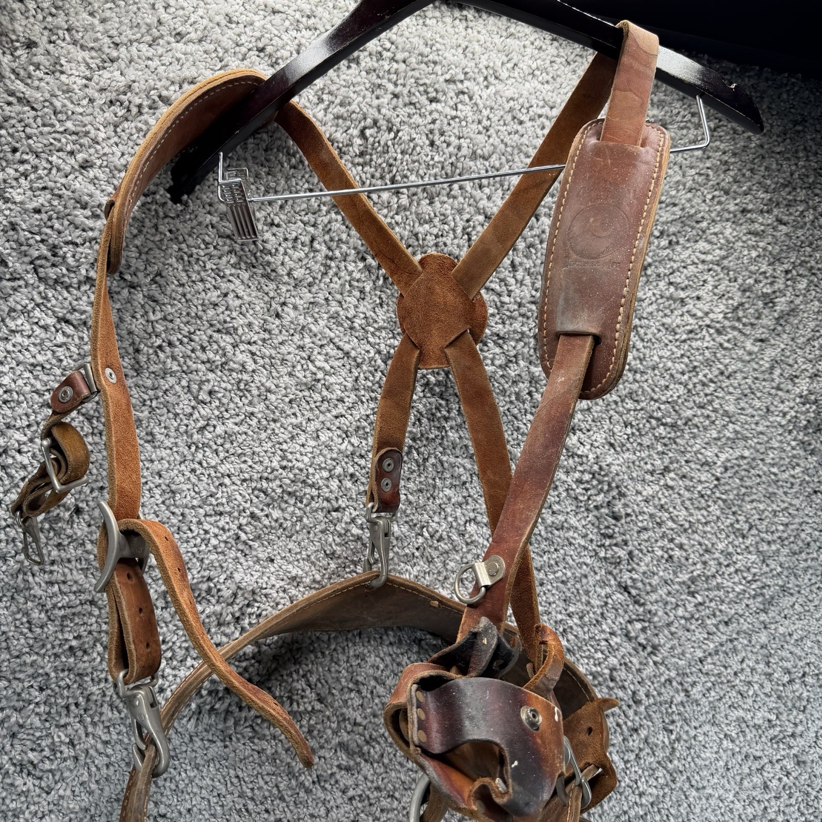 Leather Tool Belt w/Suspenders Rig Heavy Duty Carpenter Electrician Pouch Harnes