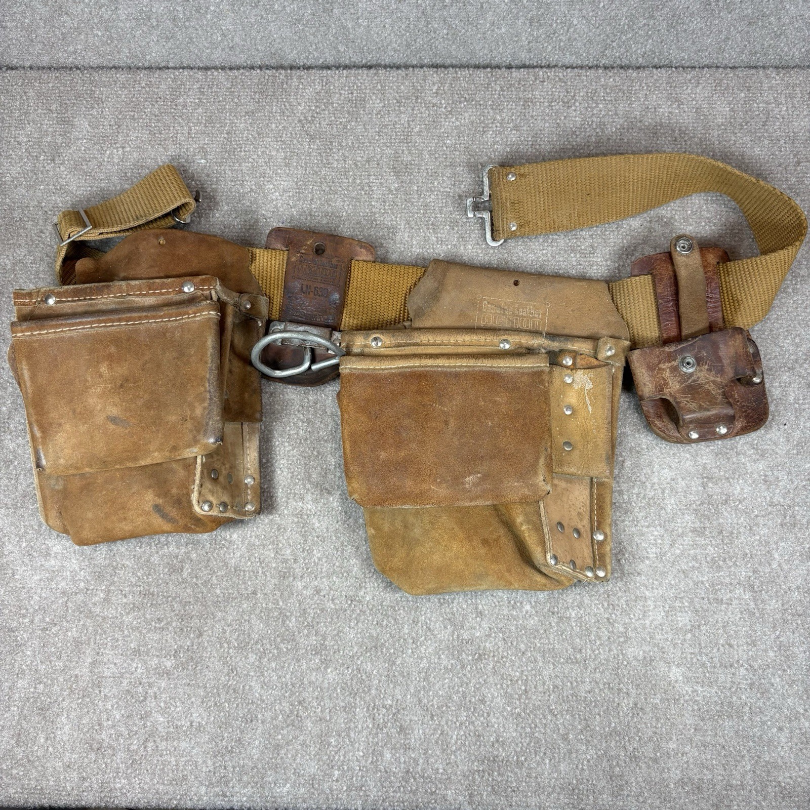 Vtg Action Leathercraft Brown Leather Suede Multi Pocket Adjustable Tool Belt