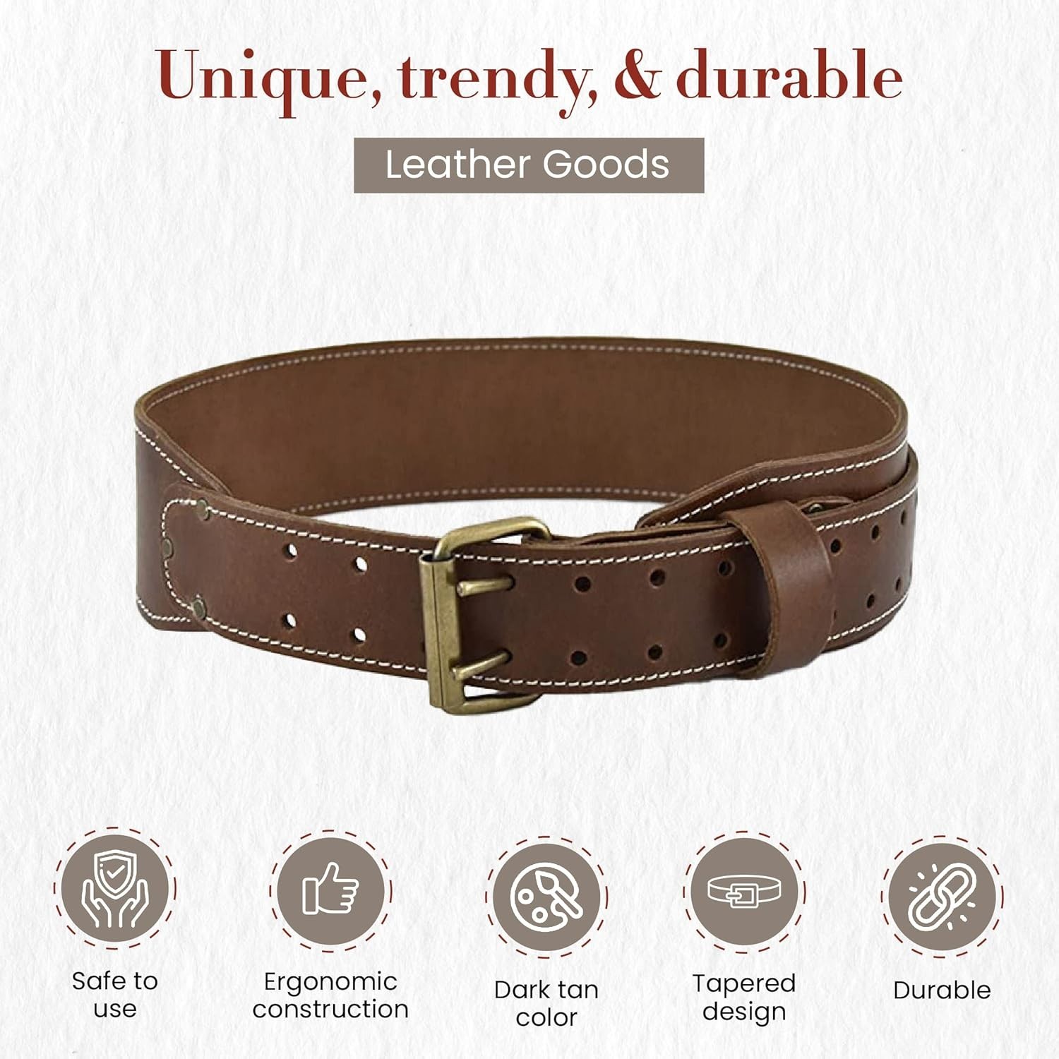 3″ Wide Tapered Full-Grain Leather Work Belt, Durable and Rugged Belt, Dark T…