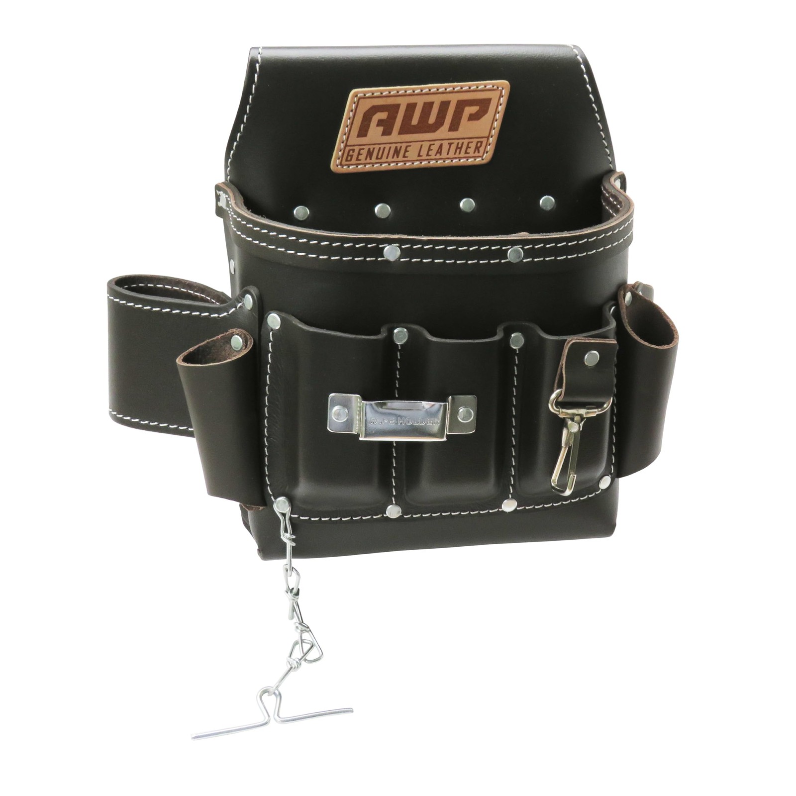 AWP Genuine Leather Premium Tool Pouch Multi-Pocket Organizer 1 Pack, Brown