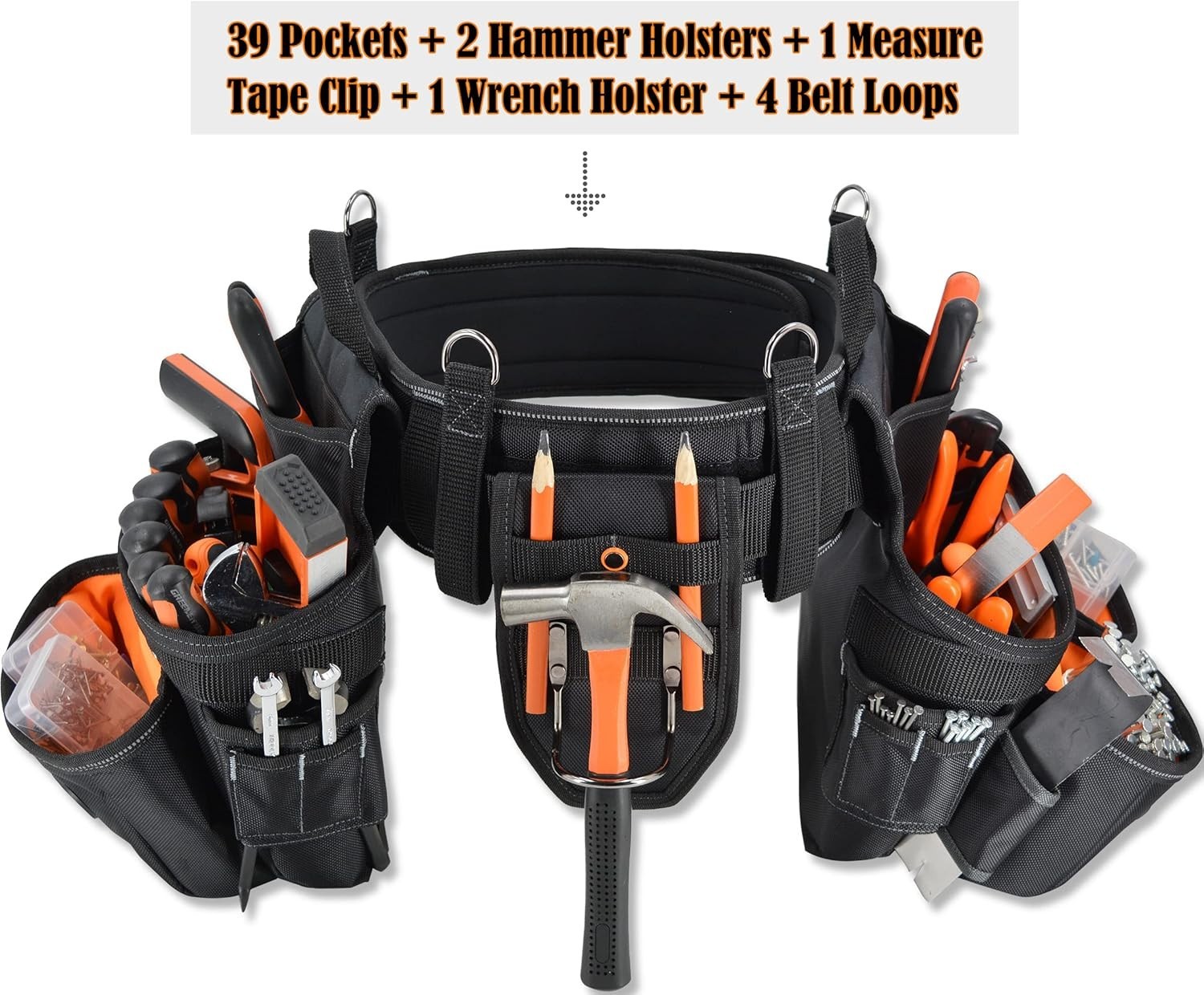 39 Pocket Tool Belt with Suspenders Padded Carpenter Construction Pouch