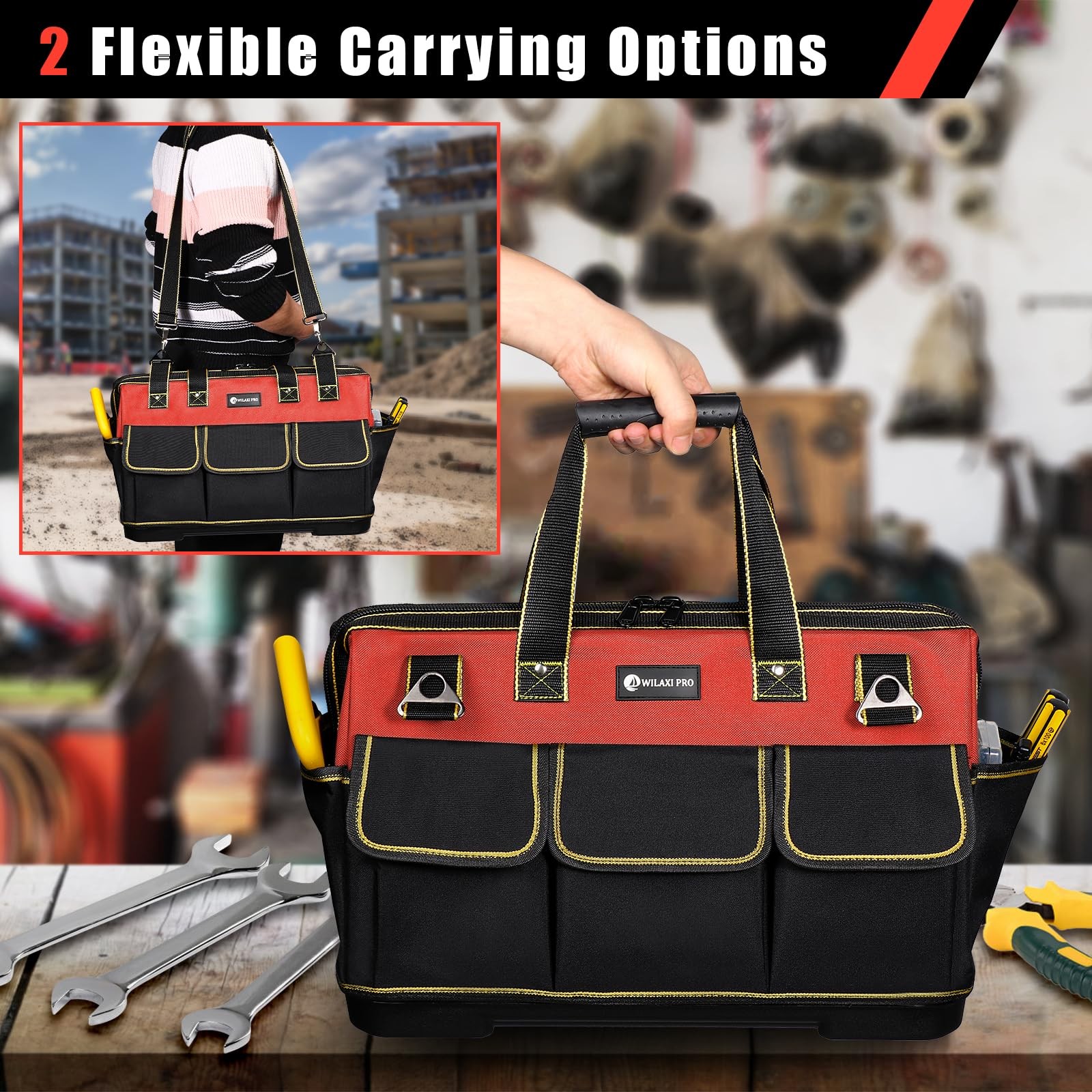 WILAXI PRO 20 in Tool Bag For Men with Waterproof Molded Base, High Capacity …