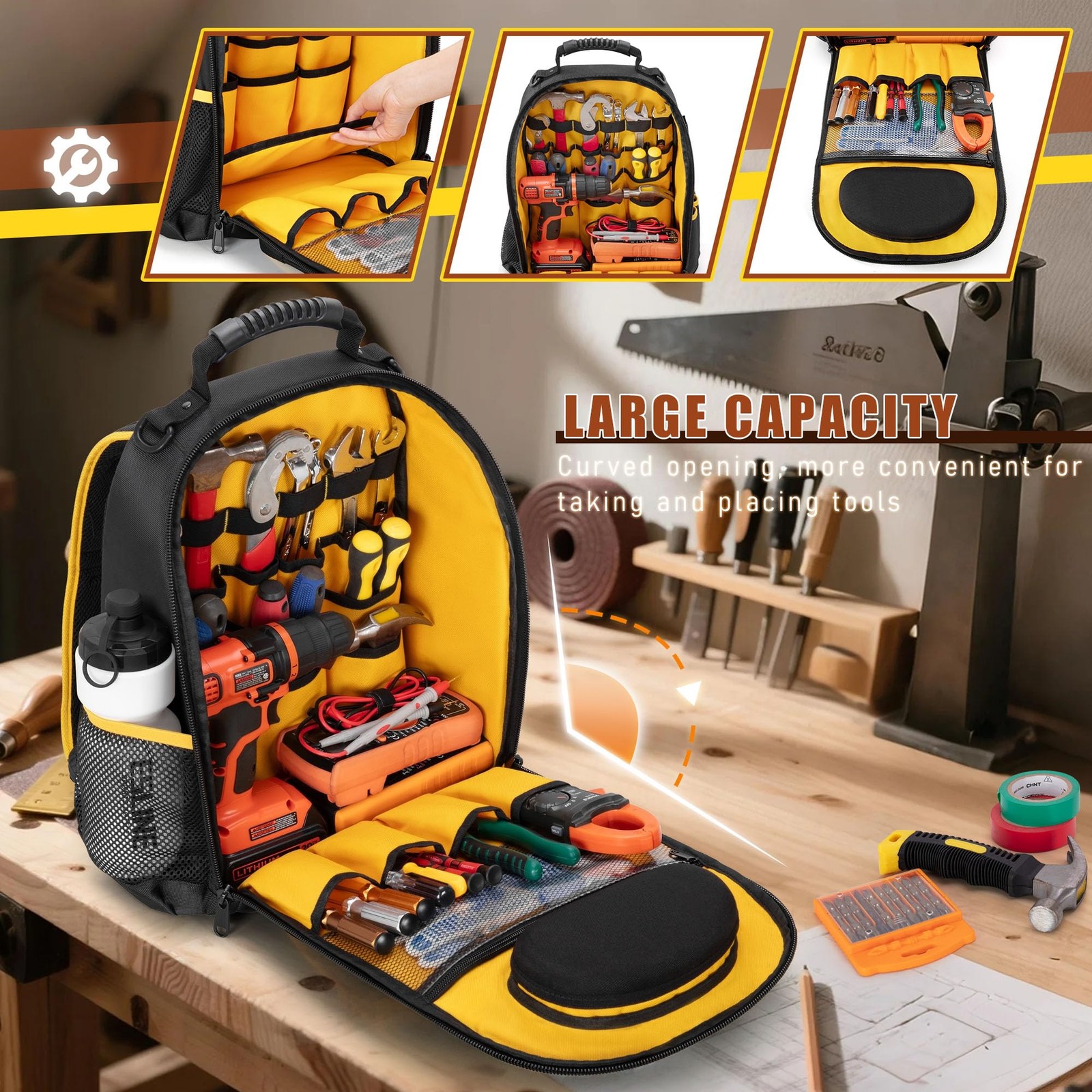 Marscamd Tool Backpack with a Tool Pouch, Heavy Duty Tool Bag with Multiple P…