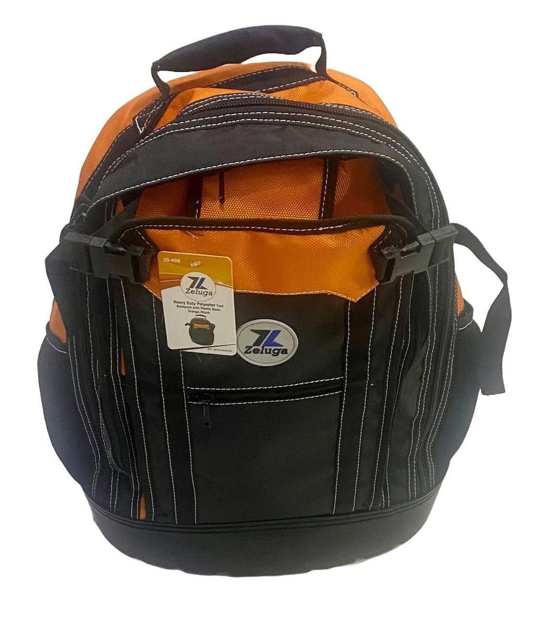 20-408 490mm Heavy Duty Polyester Tool Backpack with Plastic Base, Orange/Black