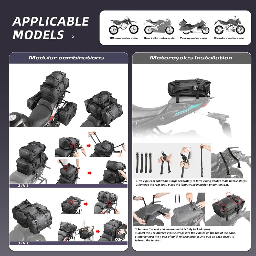 Motorcycle Tail Bag Motorbike Side Bag 8L Full Waterproof Motor Saddle Pannier B