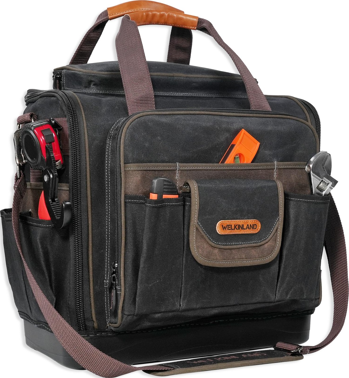 WELKINLAND 54Pockets Electrician Tool Bag, Heavy-Duty Hard Bottom Tool Bag, W…