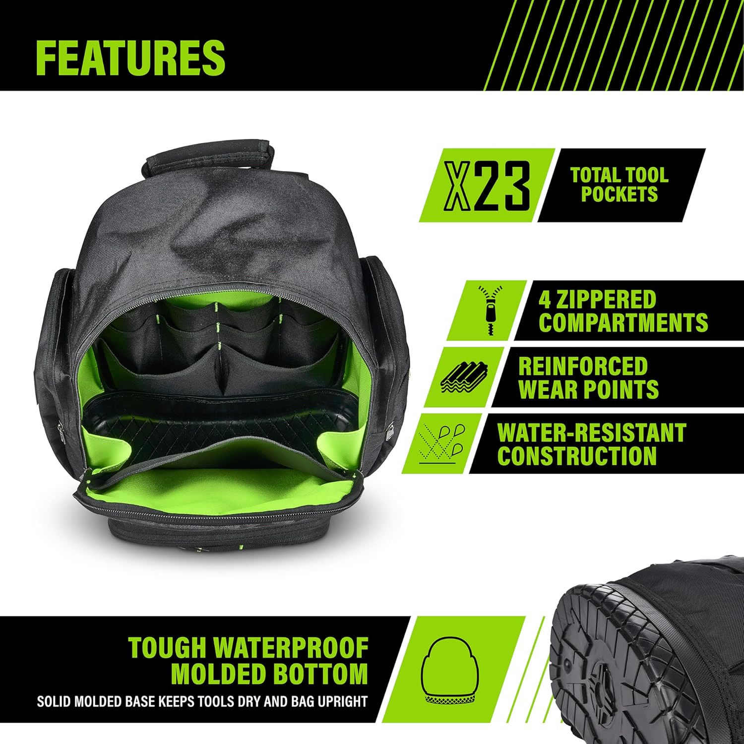 AWP Extreme Tool Backpack, Rugged Polyester Jobsite Backpack with Waterproof Mol