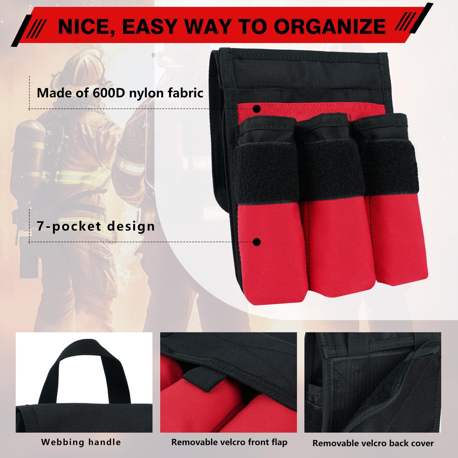 7-Pocket Firefighter Tool Pouch with Carry Handle and Flap, Fits in Bunker Ge…
