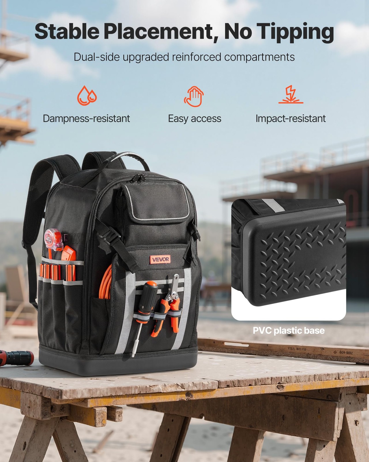VEVOR Tool Backpack, 56 Pockets, Heavy-duty Tools Storage 56 Black